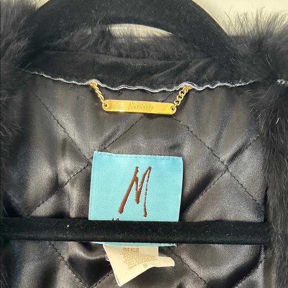 Black leather and rabbit Fur Vest with Stud Accents - Picture 4 of 6